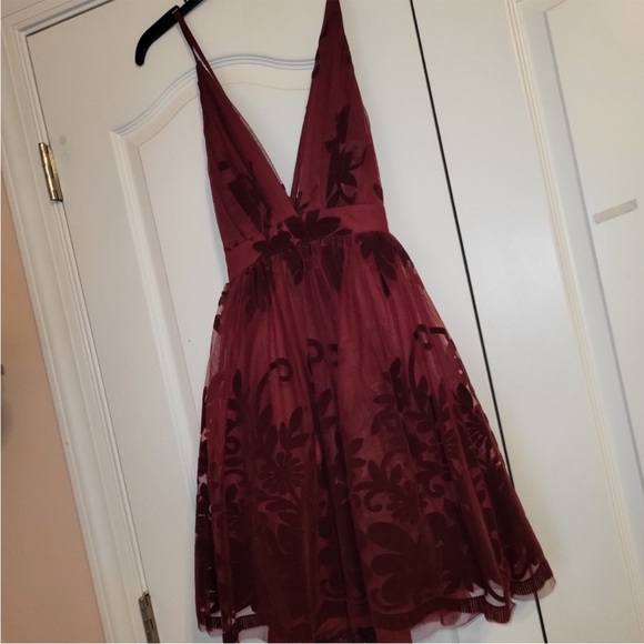 Dark Red Lace Tulle Cocktail Dress Medium - Picture 12 of 13